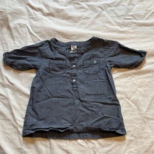 Carter's Dark Blue Denim-Style Henley Top with Heart Patch
